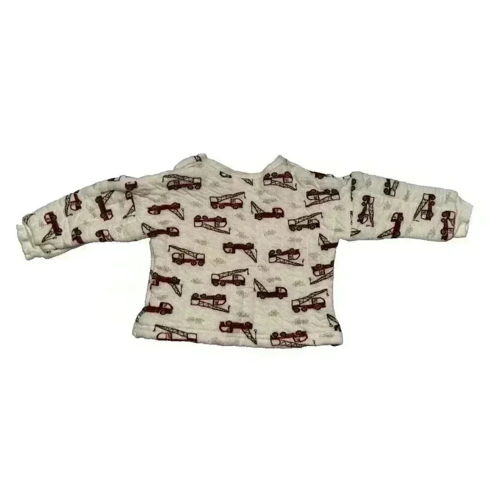 Emily and Oliver Baby Quilted Construction Vehicle Crane Print Top Cream 12M - Picture 2 of 5